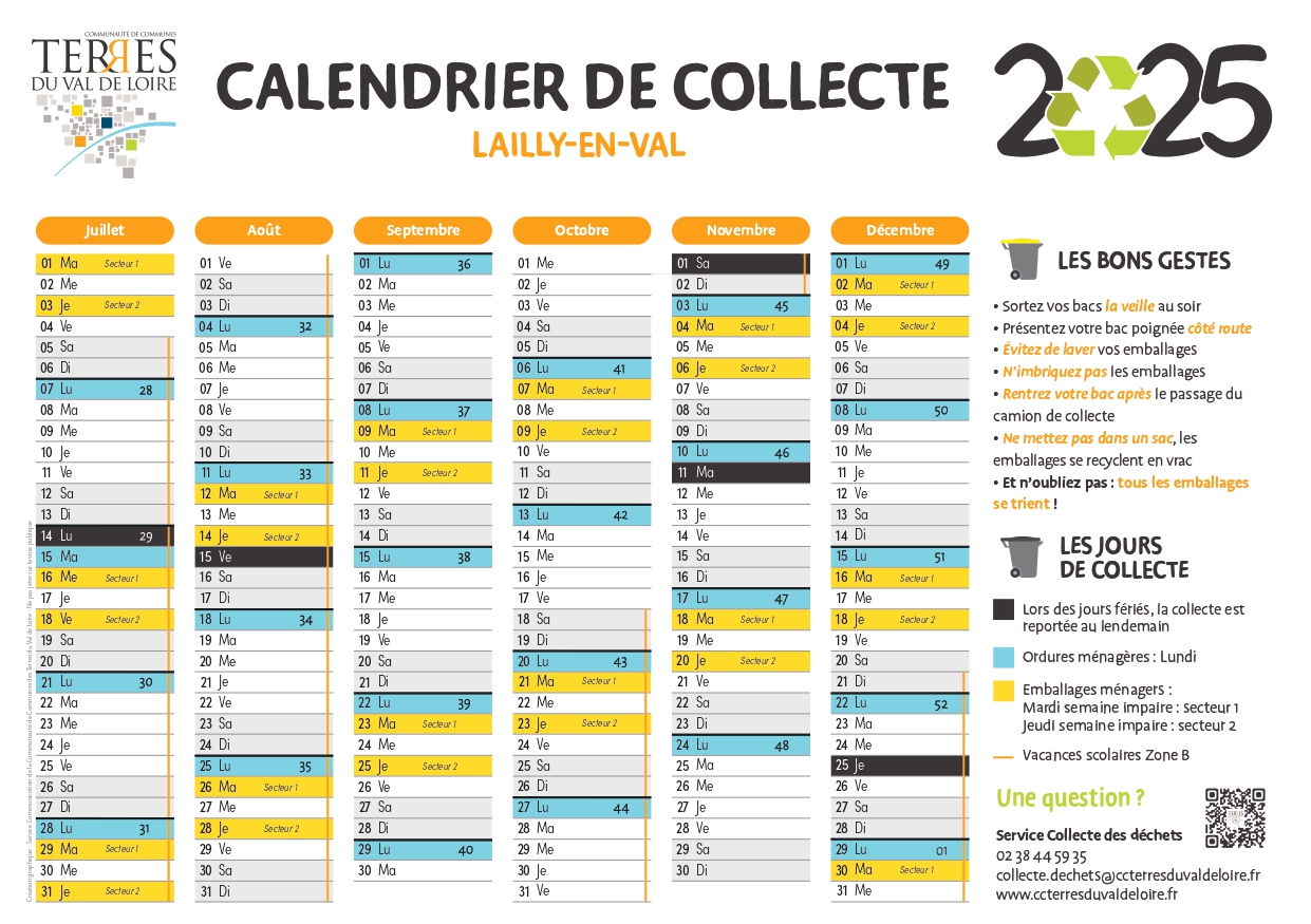 CCTVL - Collecte Déchets - Calendrier 2025 - 2ème semestre